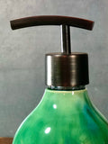Hand Thrown Stoneware Soap Lotion Dispenser Pump Rainbow Trout Green TALL