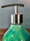Hand Thrown Stoneware Soap Lotion Dispenser Pump Rainbow Trout Green TALL