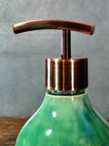 Hand Thrown Stoneware Soap Lotion Dispenser Pump Rainbow Trout Green TALL