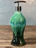 Hand Thrown Stoneware Soap Lotion Dispenser Pump Rainbow Trout Green TALL