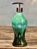 Hand Thrown Stoneware Soap Lotion Dispenser Pump Rainbow Trout Green TALL