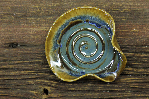 Stoneware pottery spoon rest Volcano Blue