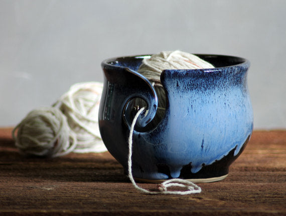 Yarn Bowl hand thrown stoneware Midnight Blue black knitting crochet