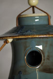 Hand Thrown Stoneware Pottery Bird House Volcano Blue