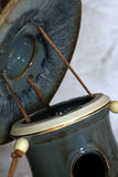 Hand Thrown Stoneware Pottery Bird House Volcano Blue