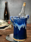 Wine Chiller Utensil Holder Hand Thrown Stoneware Snowflake Blue
