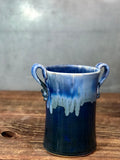 Wine Chiller Utensil Holder Hand Thrown Stoneware Snowflake Blue