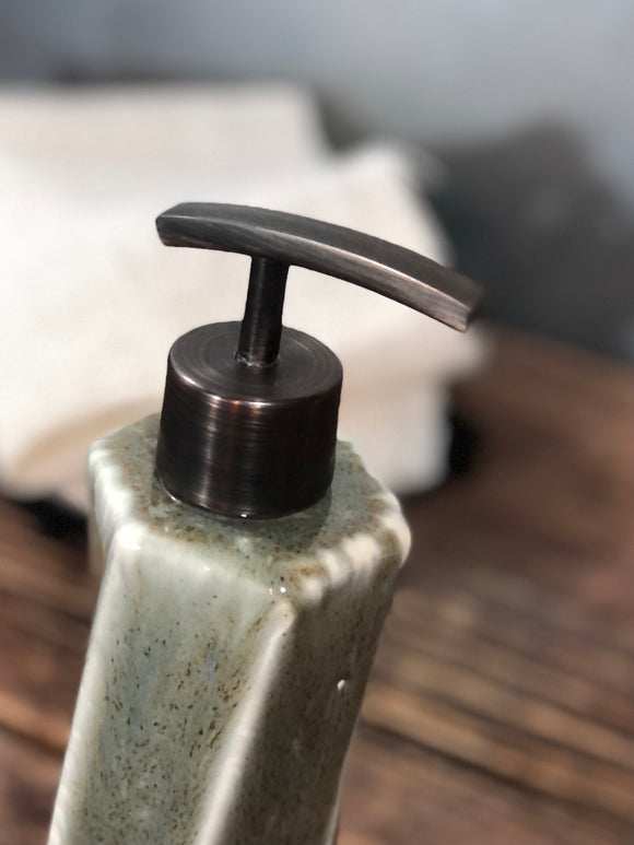Hand Made Stoneware Soap Lotion Dispenser Pump White Stone Hexagon Style