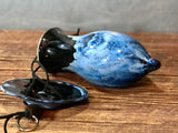 Hand Thrown Stoneware Pottery Bird House Midnight Blue Black