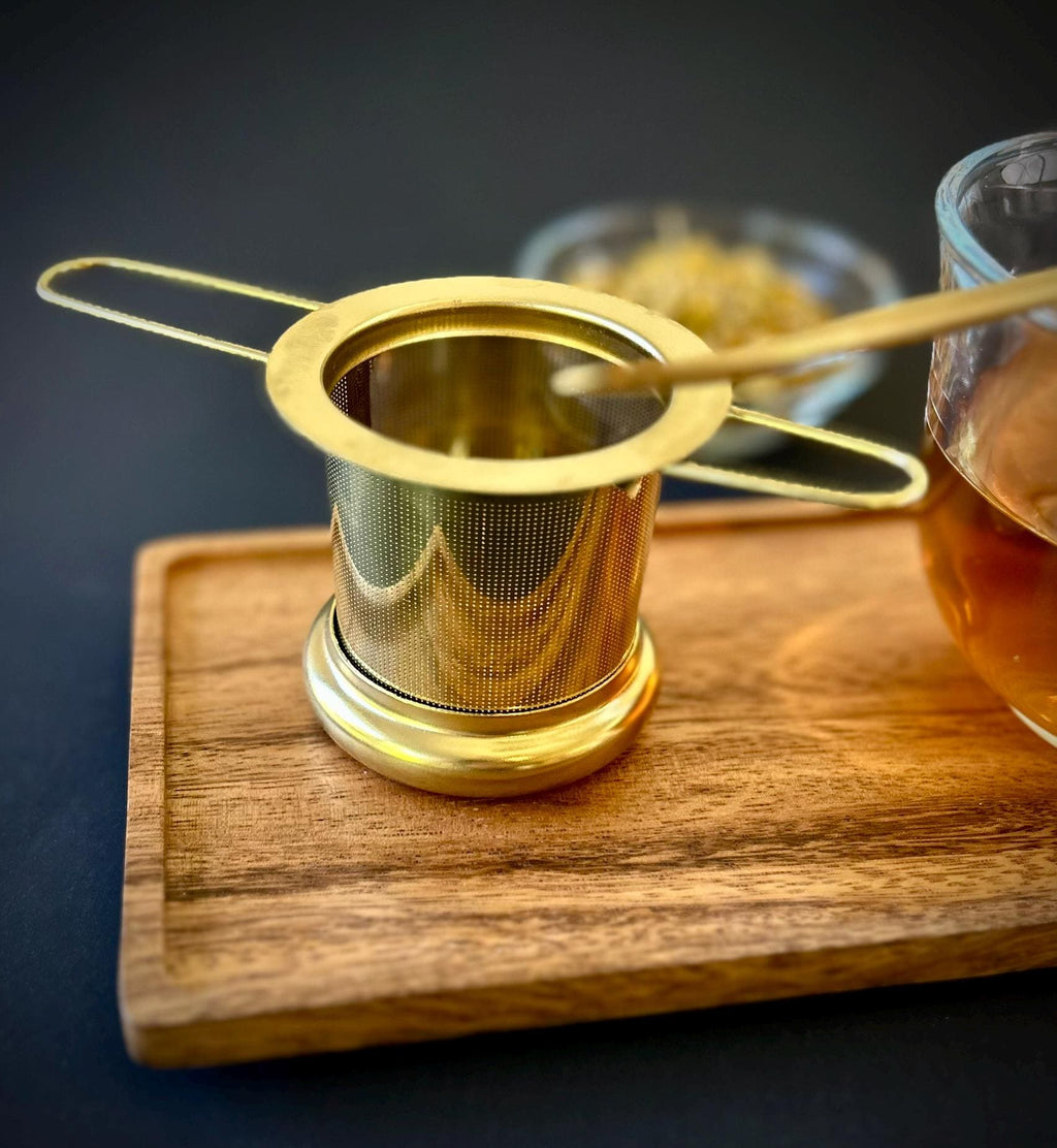 Full Tea Serving Set with Solid Acacia Wood Serving Tray 10 x 5 Inch Rectangular | Kitchen | Bar | Coffee | Tea | Strainer | Spoon | Stir