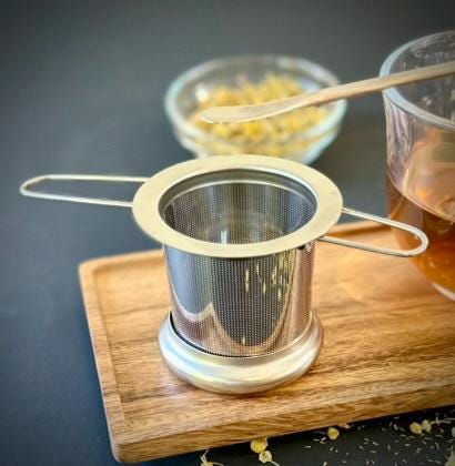 Full Tea Serving Set with Solid Acacia Wood Serving Tray 10 x 5 Inch Rectangular | Kitchen | Bar | Coffee | Tea | Strainer | Spoon | Stir