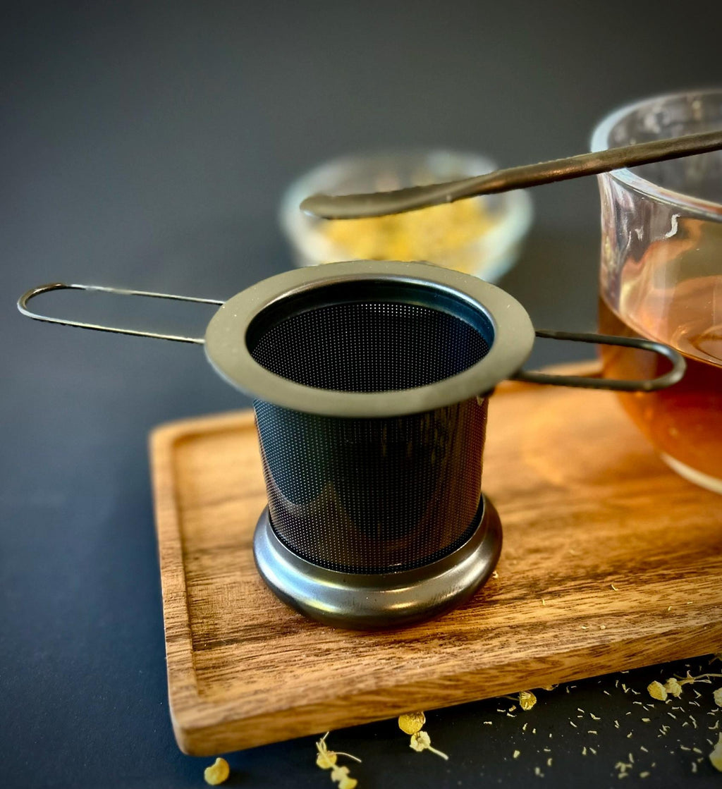 Full Tea Serving Set with Solid Acacia Wood Serving Tray 10 x 5 Inch Rectangular | Kitchen | Bar | Coffee | Tea | Strainer | Spoon | Stir