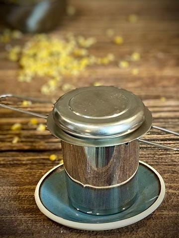 Loose Leaf Tea Infuser & Handmade Ceramic Drip Plate SET | Stainless Steel Steeper | Riverdrift Stoneware Rest | Tea Brewing Accessories