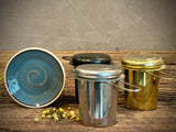 Loose Leaf Tea Infuser & Handmade Ceramic Drip Plate SET | Stainless Steel Steeper | Riverdrift Stoneware Rest | Tea Brewing Accessories