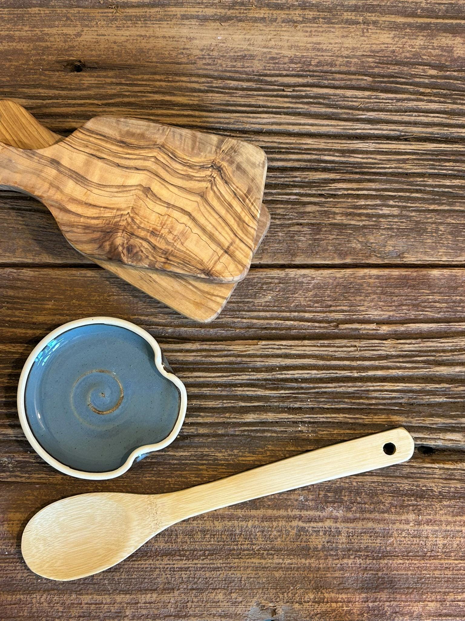 Handmade Ceramic Spoon Rest | Riverdrift Stoneware Spoon Holder | Pottery Utensil Rest