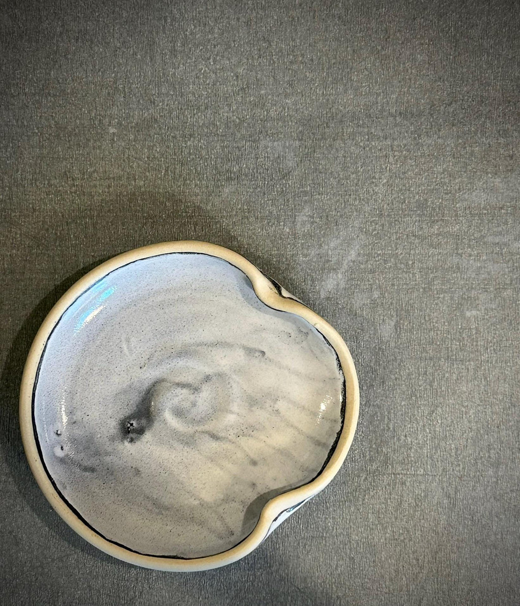 Handmade Ceramic Spoon Rest | Linen Gray Stoneware Spoon Holder | Pottery Utensil Rest