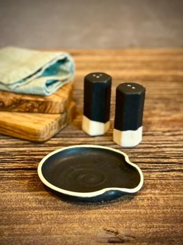 Handmade Ceramic Spoon Rest | Blackstone Stoneware Spoon Holder | Pottery Utensil Rest