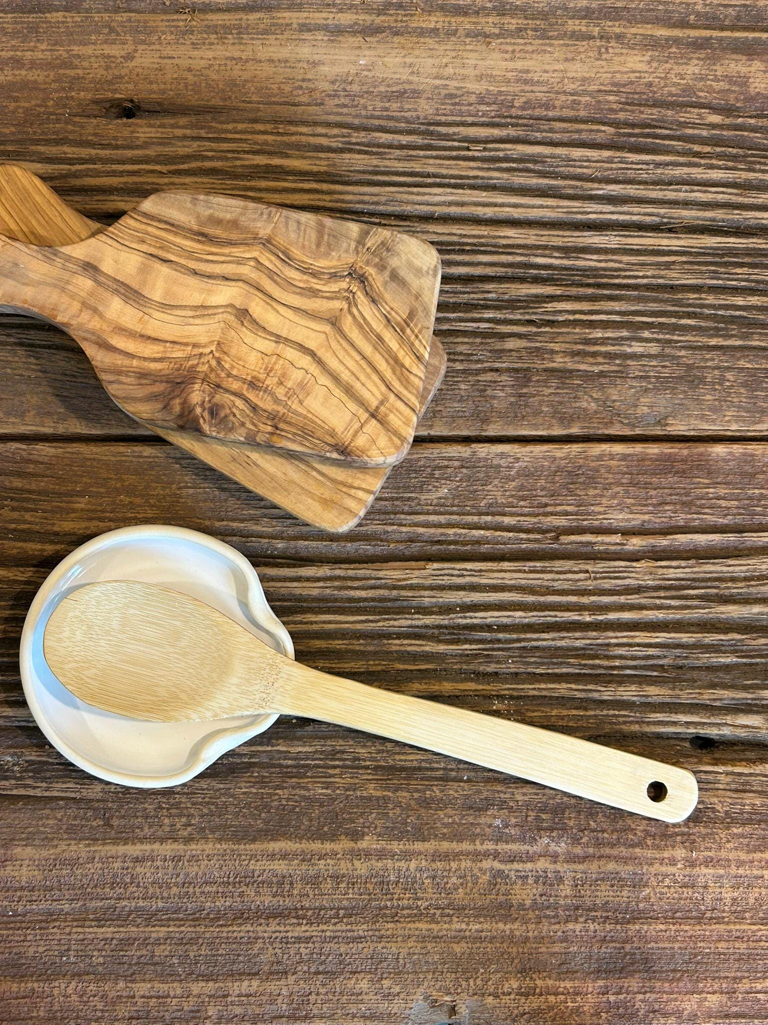 Handmade Ceramic Spoon Rest | White Dove Stoneware Spoon Holder | Pottery Utensil Rest