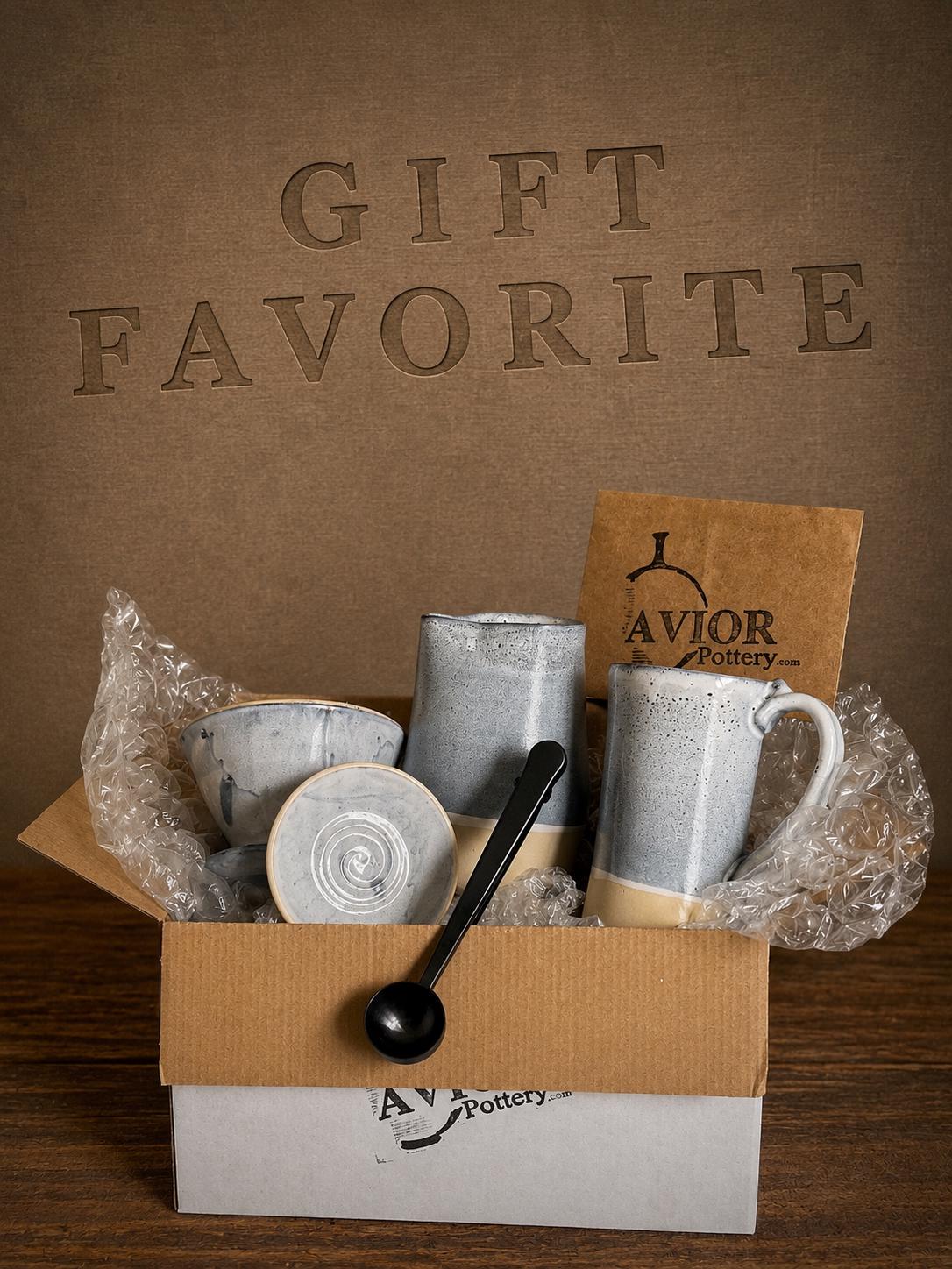 Handmade Stoneware Pour Over & Coffee Mug SET | Linen Gray Tall Ceramic Mug Coffee Dripper SET | Wheel Thrown Pottery