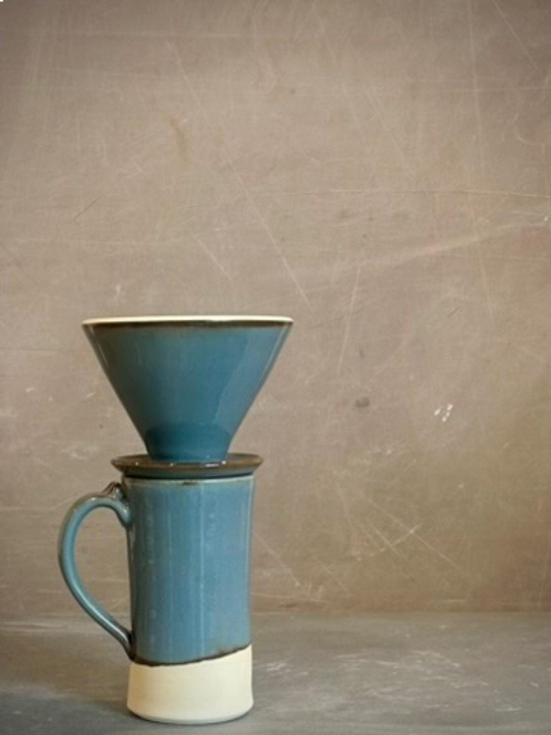 Handmade Stoneware Pour Over & Coffee Mug SET | Riverdrift Tall Ceramic Mug Coffee Dripper SET | Wheel Thrown Pottery