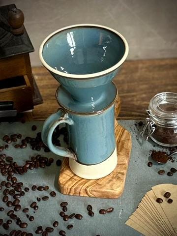 Handmade Stoneware Pour Over & Coffee Mug SET | Riverdrift Tall Ceramic Mug Coffee Dripper SET | Wheel Thrown Pottery