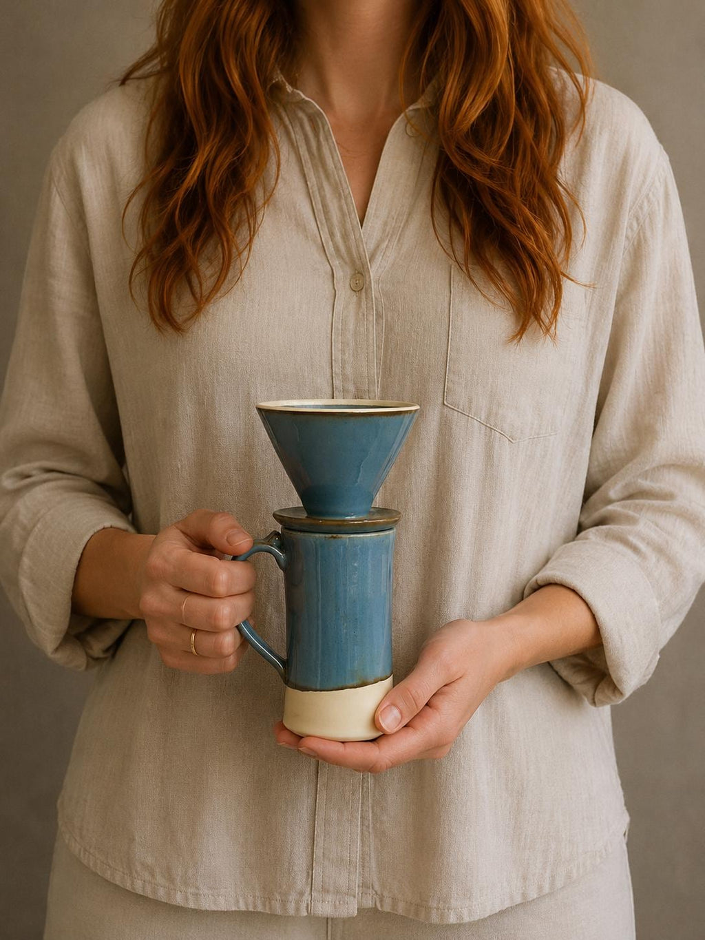 Handmade Stoneware Pour Over & Coffee Mug SET | Riverdrift Tall Ceramic Mug Coffee Dripper SET | Wheel Thrown Pottery