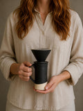 Handmade Stoneware Pour Over & Coffee Mug SET | Blackstone Tall Ceramic Mug Coffee Dripper SET | Wheel Thrown Pottery