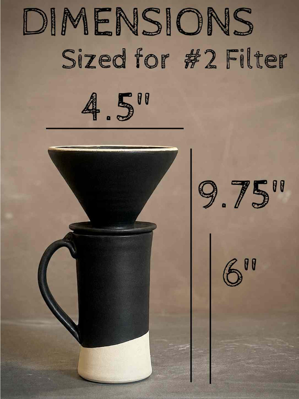 Handmade Stoneware Pour Over & Coffee Mug SET | Blackstone Tall Ceramic Mug Coffee Dripper SET | Wheel Thrown Pottery