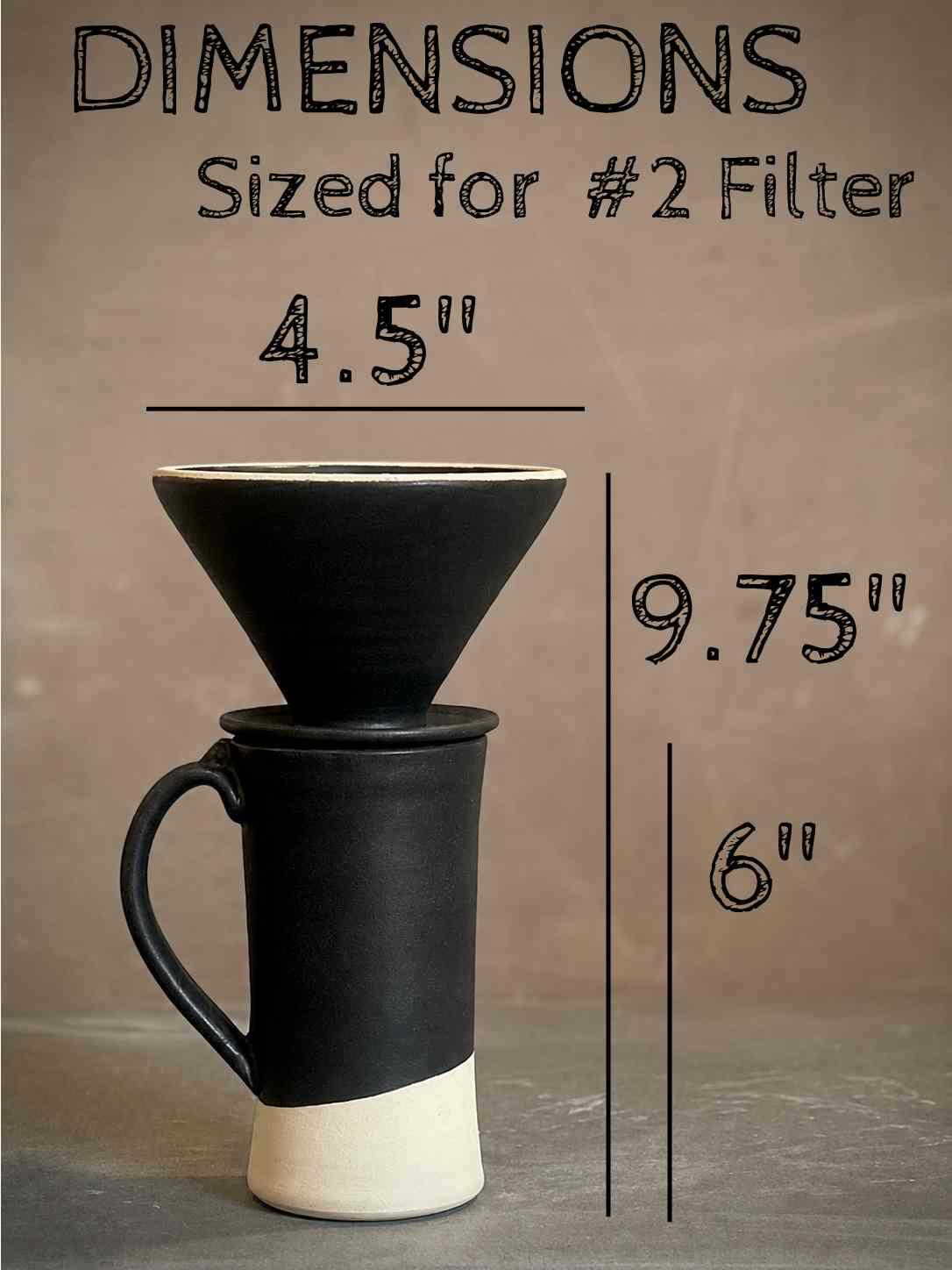 Handmade Stoneware Pour Over & Coffee Mug SET | Blackstone Tall Ceramic Mug Coffee Dripper SET | Wheel Thrown Pottery