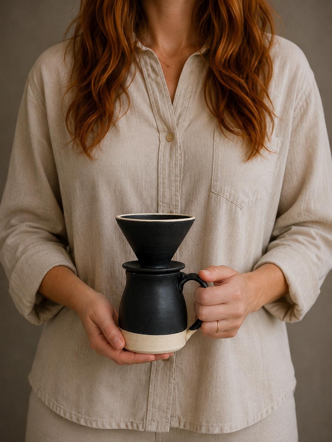 Handmade Stoneware Pour Over & Coffee Mug SET | Blackstone Bell Ceramic Mug Coffee Dripper SET | Wheel Thrown Pottery