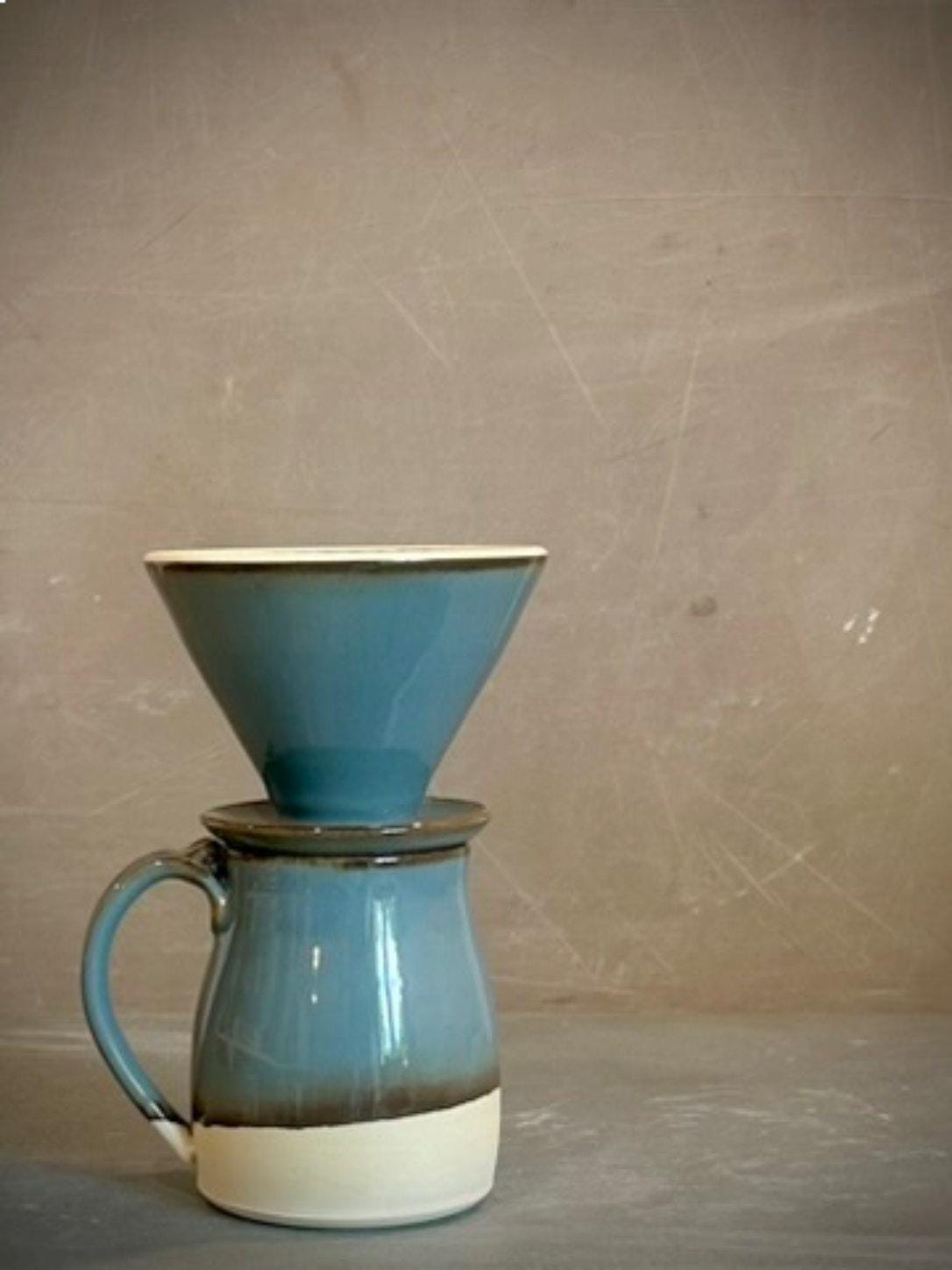 Handmade Stoneware Pour Over & Coffee Mug SET | Riverdrift Bell Ceramic Mug Coffee Dripper SET | Wheel Thrown Pottery