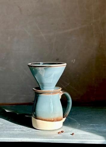 Handmade Stoneware Pour Over & Coffee Mug SET | Riverdrift Bell Ceramic Mug Coffee Dripper SET | Wheel Thrown Pottery