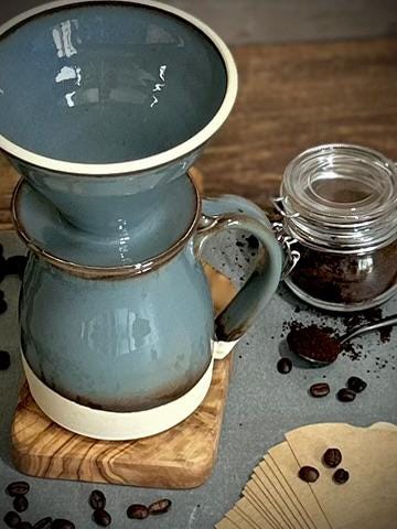 Handmade Stoneware Pour Over & Coffee Mug SET | Riverdrift Bell Ceramic Mug Coffee Dripper SET | Wheel Thrown Pottery