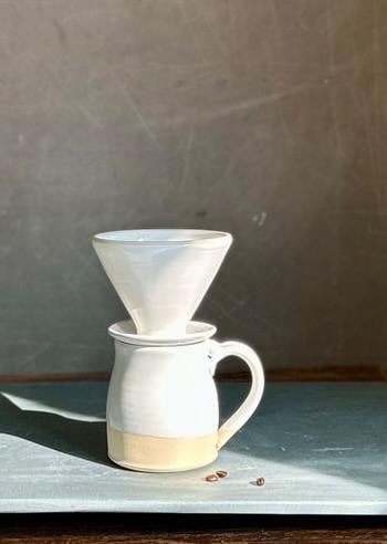 Handmade Stoneware Pour Over & Coffee Mug SET | White Dove Bell Ceramic Mug Coffee Dripper SET | Wheel Thrown Pottery