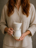 Handmade Stoneware Pour Over & Coffee Mug SET | White Dove Bell Ceramic Mug Coffee Dripper SET | Wheel Thrown Pottery