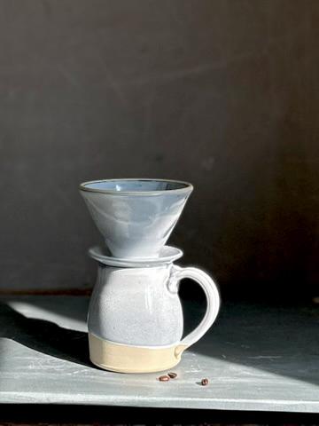 Handmade Stoneware Pour Over & Coffee Mug SET | Linen Gray Bell Ceramic Mug Coffee Dripper SET | Wheel Thrown Pottery