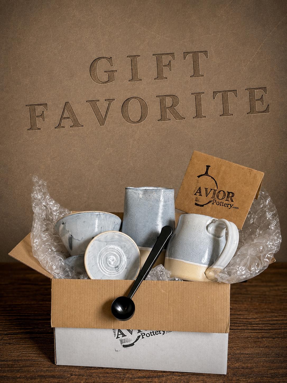 Handmade Stoneware Pour Over & Coffee Mug SET | Linen Gray Bell Ceramic Mug Coffee Dripper SET | Wheel Thrown Pottery