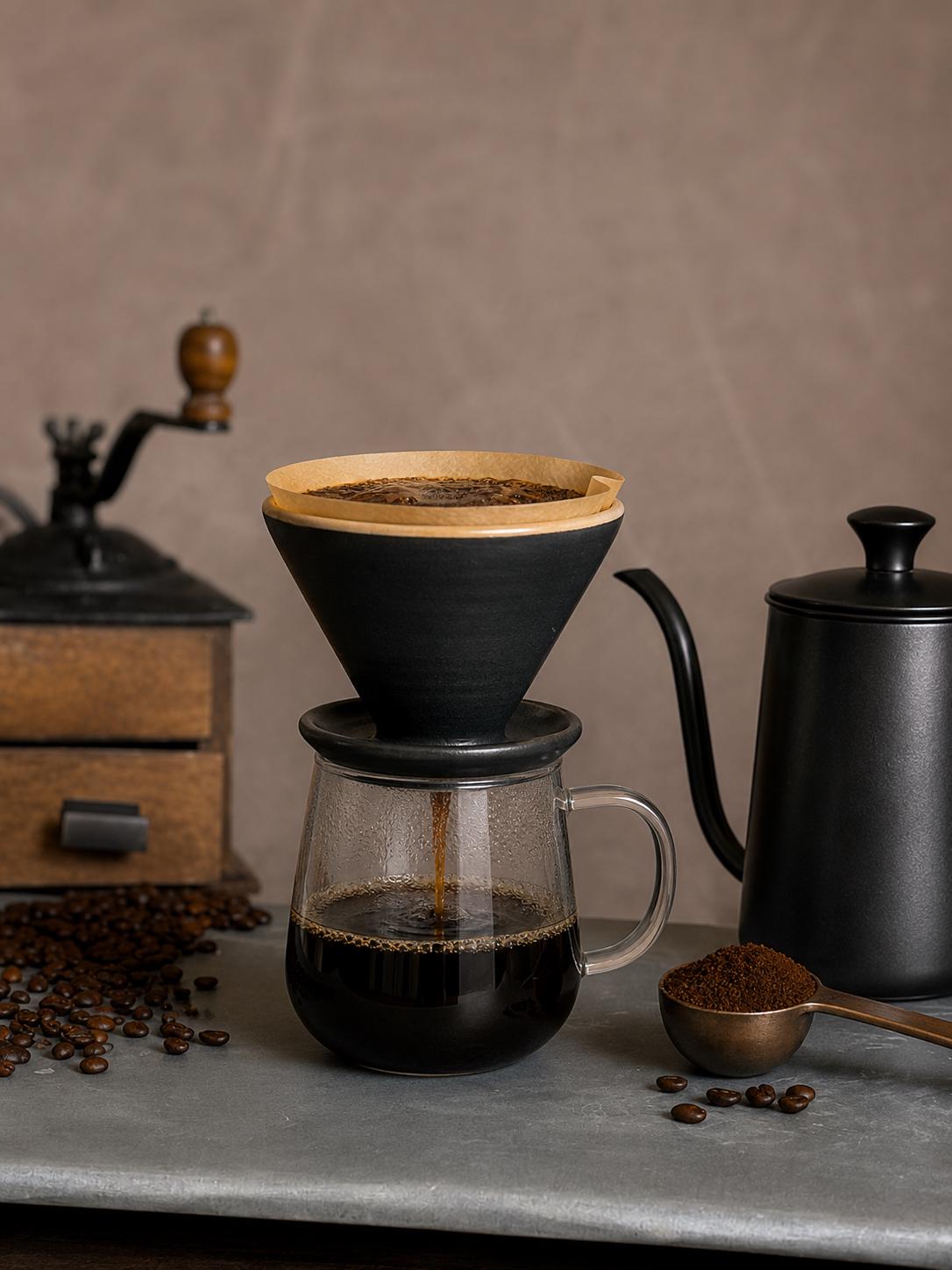 Handmade Ceramic Pour Over Coffee Dripper | Stoneware Coffee Brewer | Reusable Manual Coffee Maker | Blackstone