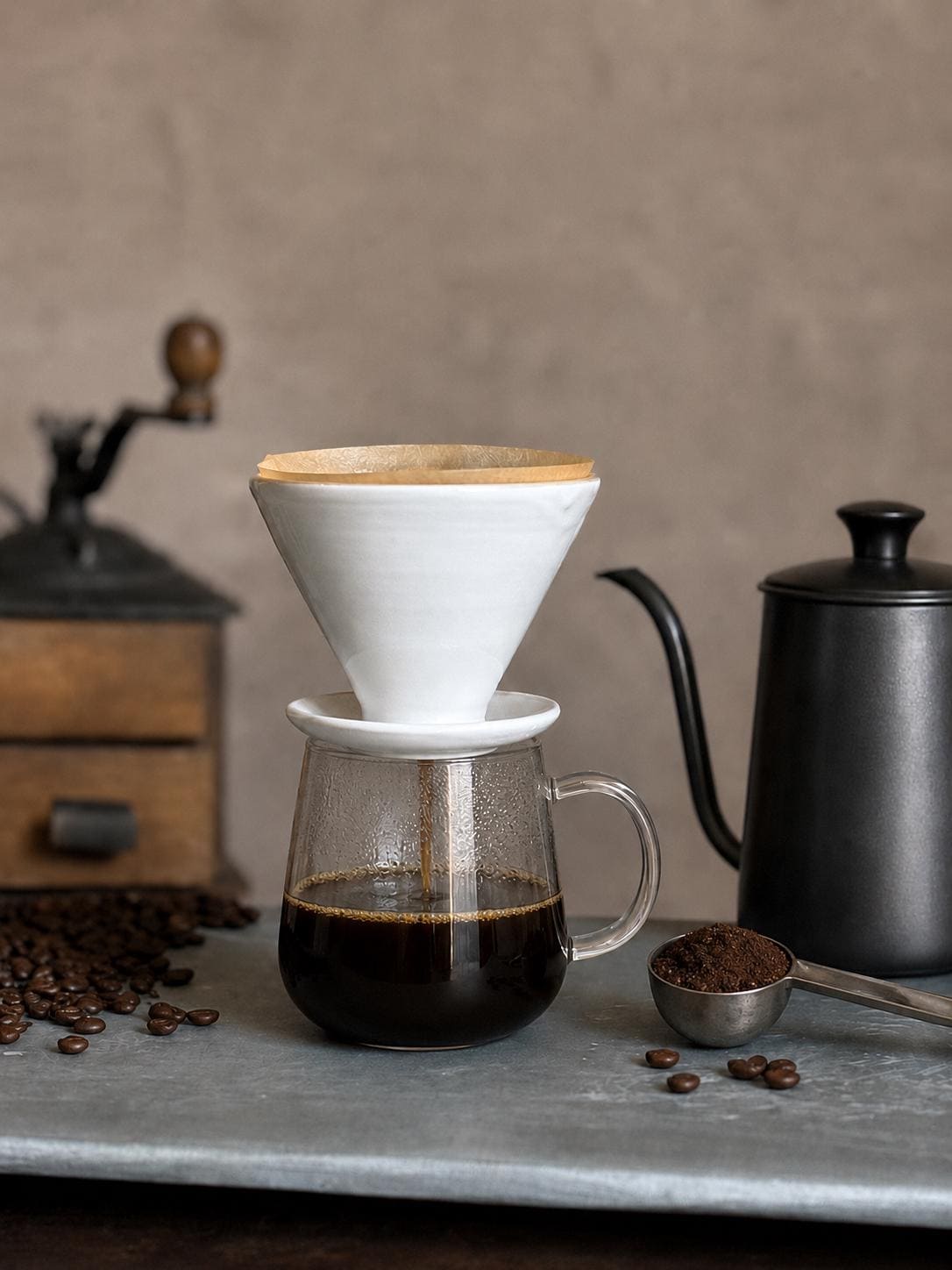 Handmade Ceramic Pour Over Coffee Dripper | Stoneware Coffee Brewer | Reusable Manual Coffee Maker | White Dove