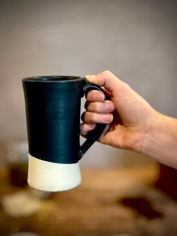 Handmade Ceramic Tall Mug with Multi-Use Lid SET | Blackstone | Pottery Coffee Cup | Wheel Thrown