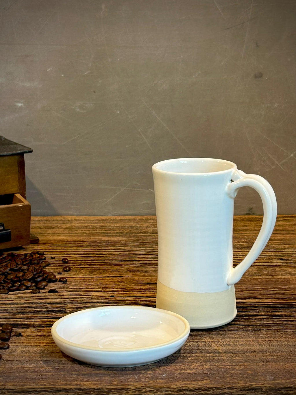 Handmade Ceramic Tall Mug with Multi-Use Lid Set | White Dove | Pottery Coffee Cup | Wheel Thrown
