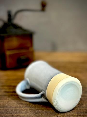 Handmade Ceramic Tall Mug with Multi-Use Lid Set | Linen Gray | Pottery Coffee Cup | Wheel Thrown