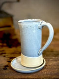 Handmade Ceramic Tall Mug with Multi-Use Lid Set | Linen Gray | Pottery Coffee Cup | Wheel Thrown