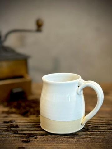Handmade Ceramic Bell Mug with Multi-Use Lid Set | White Dove | Pottery Coffee Cup | Wheel Thrown