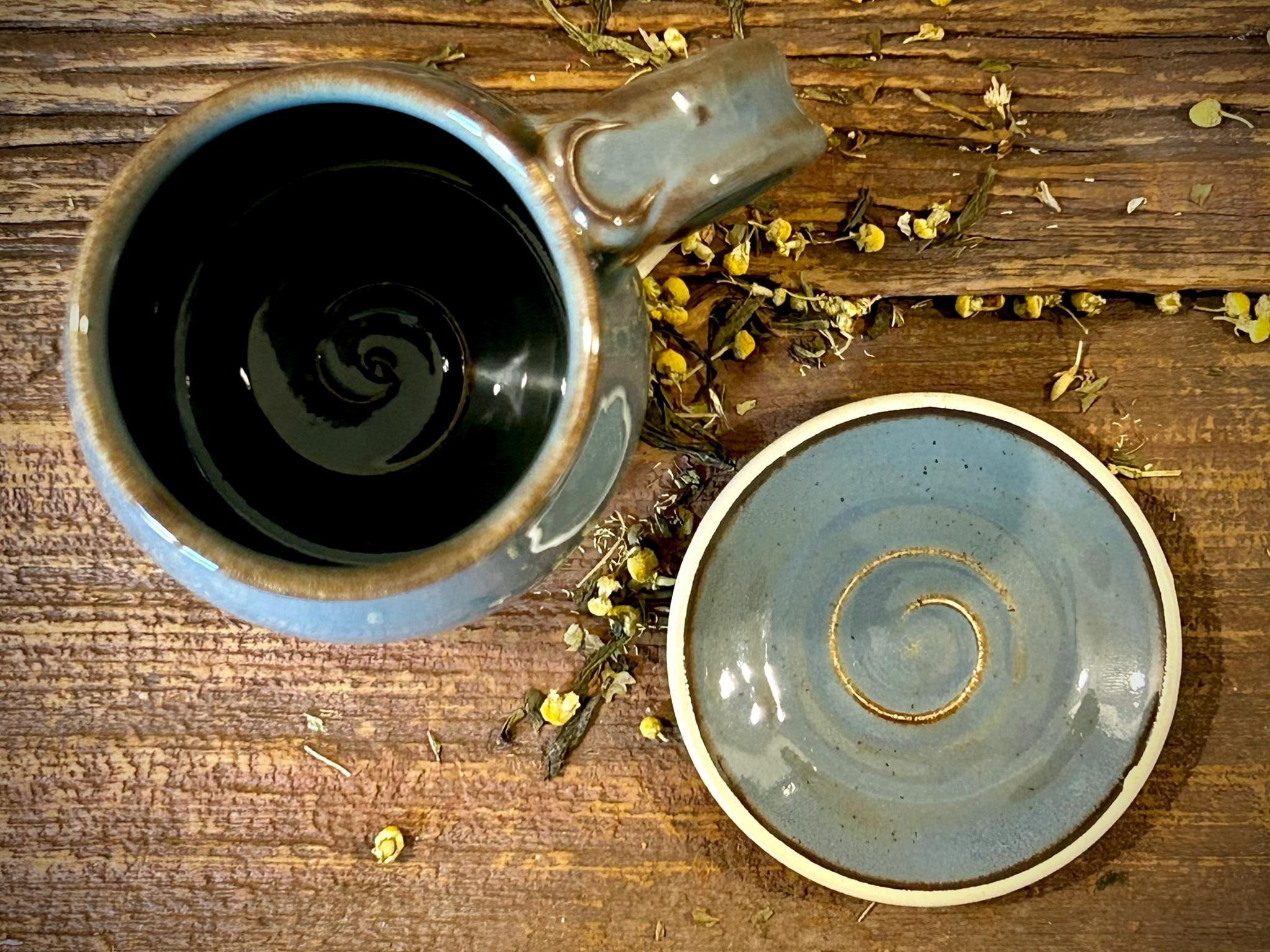 Handmade Ceramic Bell Mug with Multi-Use Lid Set | Riverdrift | Pottery Coffee Cup | Wheel Thrown