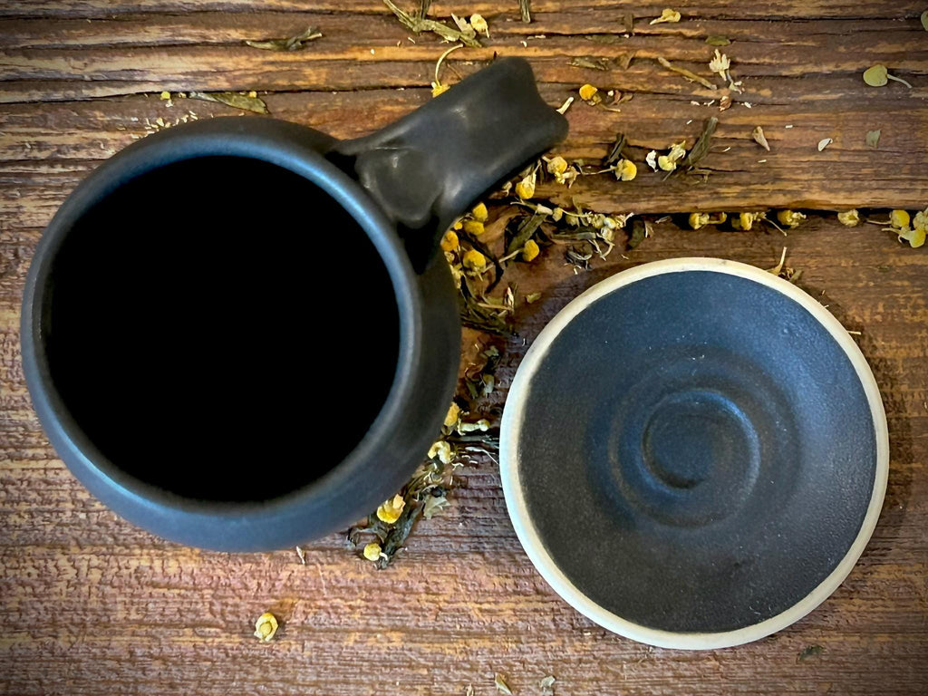 Handmade Ceramic Bell Mug with Multi-Use Lid Set | Blackstone | Pottery Coffee Cup | Wheel Thrown
