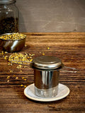 Loose Leaf Tea Infuser & Handmade Ceramic Drip Plate SET | Stainless Steel Steeper | Linen Gray Stoneware Rest | Tea Brewing Accessories