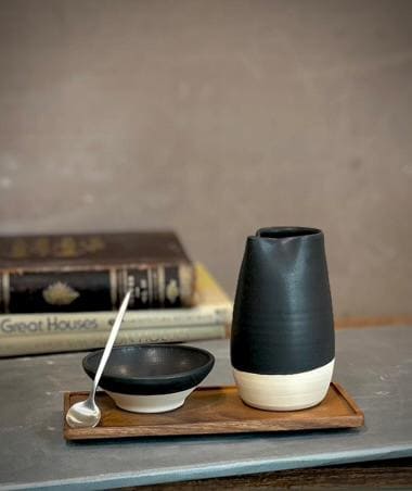 Handmade Ceramic Cream & Sugar SET | Blackstone Artisan Stoneware Creamer, Sugar Bowl, Spoon and Tray SET | Pottery Coffee Bar Set