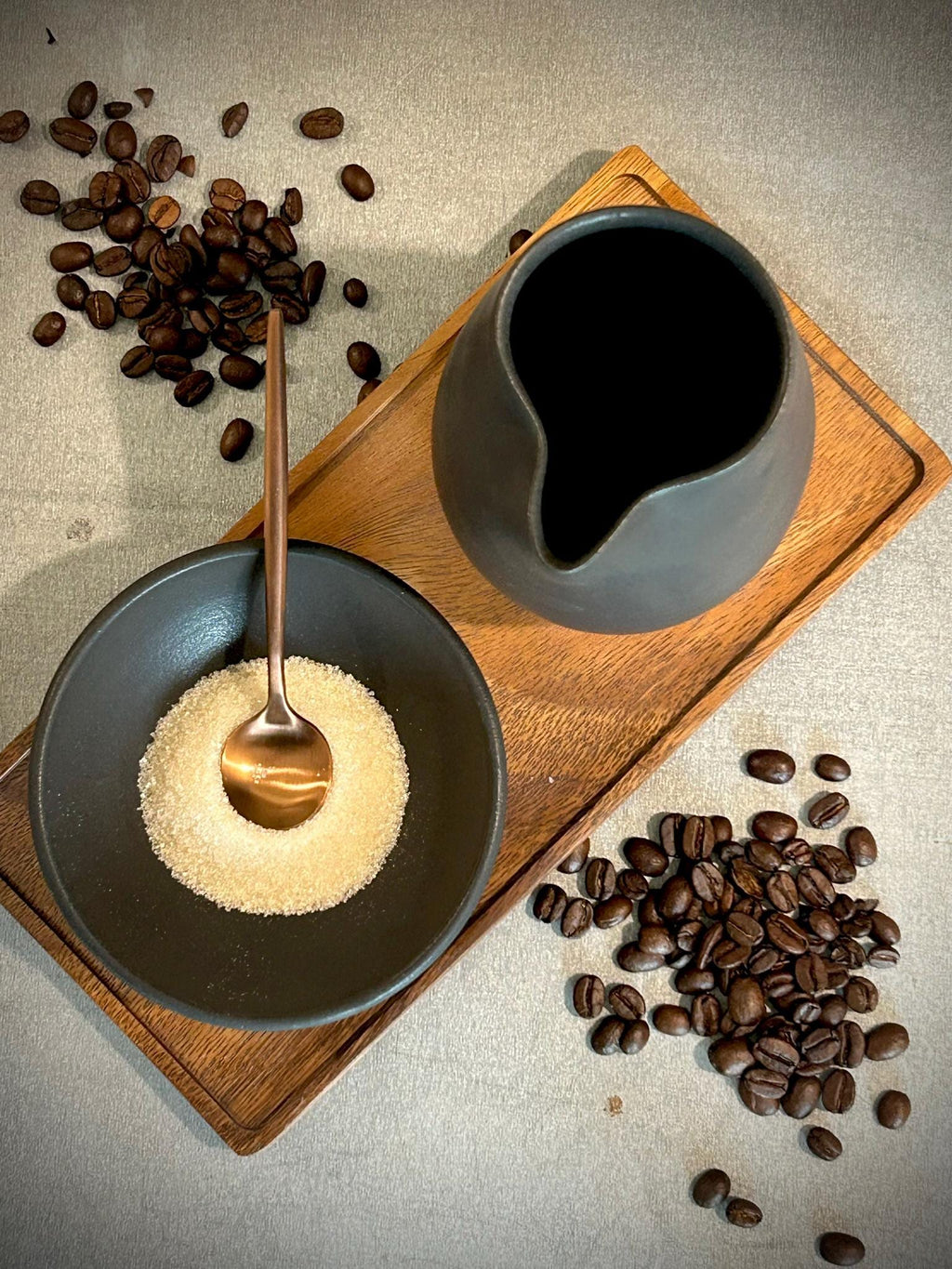 Handmade Ceramic Cream & Sugar SET | Blackstone Artisan Stoneware Creamer, Sugar Bowl, Spoon and Tray SET | Pottery Coffee Bar Set