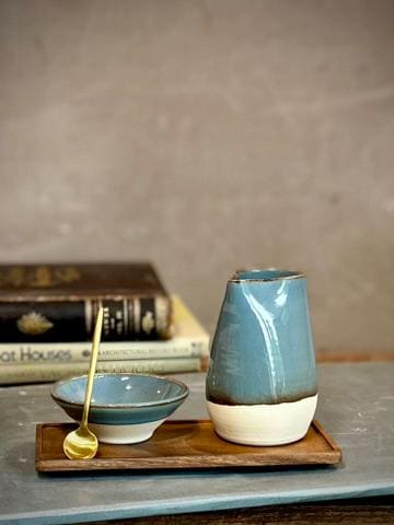 Handmade Ceramic Cream & Sugar SET | Riverdrift Artisan Stoneware Creamer, Sugar Bowl, Spoon and Tray SET | Pottery Coffee Bar Set